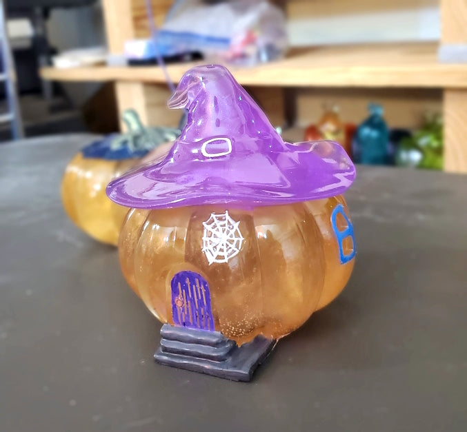 Pumpkin Jar with Witch Hat